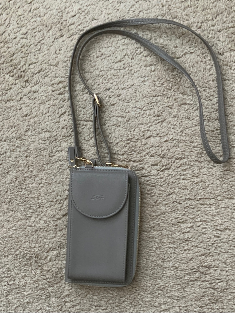 Grey Crossbody Phone Wallet Bag with Gold Hardware